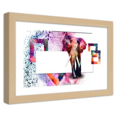 Quadro con cornice, Elefante colorato - 45x30