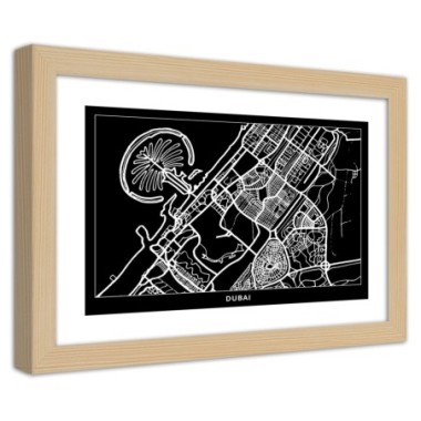 Quadro con cornice, Pianta della cittÃ  Dubai - 45x30