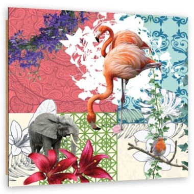 Quadro deco panel, Flamingo Elephant Bird Collage -...
