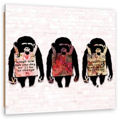 Quadro deco panel, Banksy ride le scimmie - 30x30