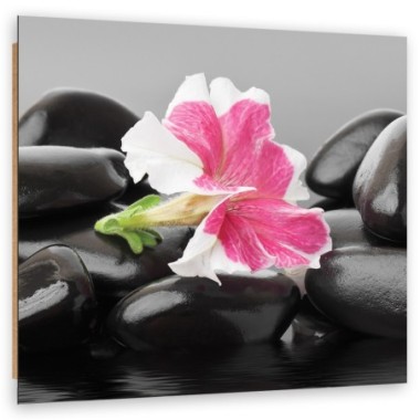 Quadro deco panel, Fiore rosa su pietre zen - 30x30