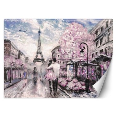 Carta Da Parati, Coppia Parigi dipinta di rosa - 100x70