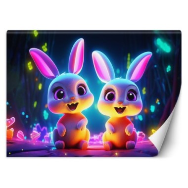 Wallpaper, Colorful bunnies neon - 100x70