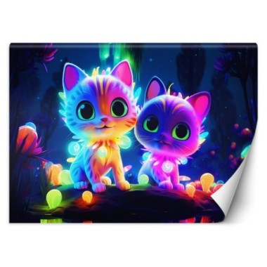 Wallpaper, Colorful cats neon - 100x70