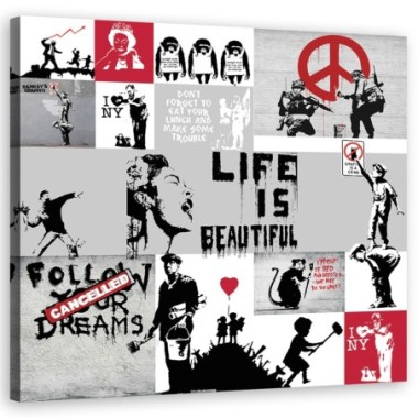 Quadro su tela, Graffiti di composizione di Banksy -...