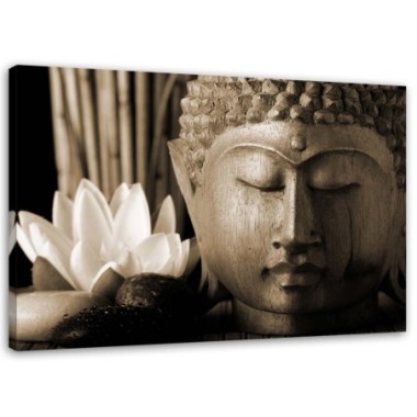 Stampa su tela, Testa di Buddha con giglio - 60x40