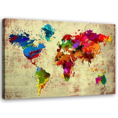 Stampa su tela, Mappa del mondo a colori - 60x40