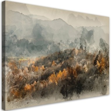 Quadro su tela, Foresta autunnale nella nebbia - 60x40