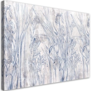 Quadro su tela, Contorni blu di fiori - 60x40