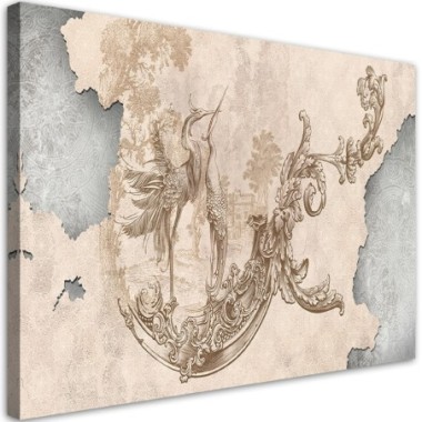 Quadro su tela, Uccelli e foglie su un affresco...