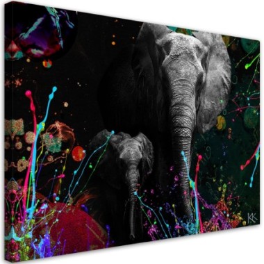 Quadro su tela, Elefante su uno sfondo colorato - 60x40