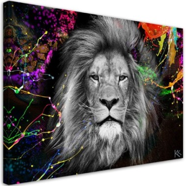 Quadro su tela, Astrazione di leone colorato - 60x40