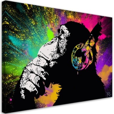 Quadro su tela, Monkey colorata di Banksy - 60x40