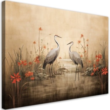 Canvas print, Cranes by the lake - 60x40