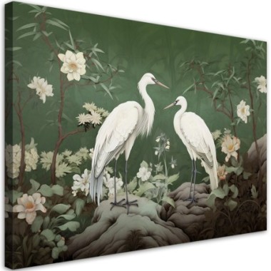 Canvas art print, White Cranes Abstract - 60x40