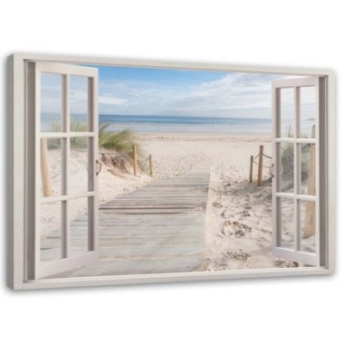 Quadro su tela, Finestra vista spiaggia mare - 60x40