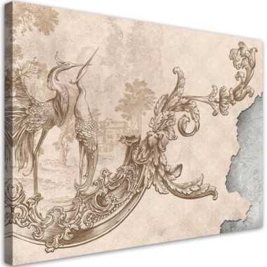 Quadro su tela, Uccelli selvatici e foglie su un...