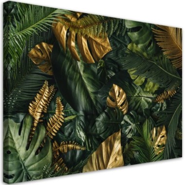 Quadro su tela, Foglie tropicali dorate - 60x40