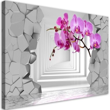 Quadro su tela, Orchidea su uno sfondo 3D astratto -...