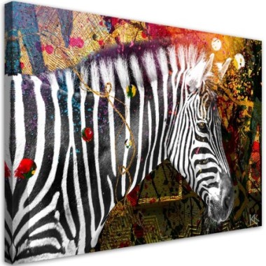 Quadro su tela, Zebra su uno sfondo colorato - 60x40