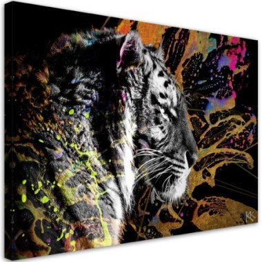 Quadro su tela, Tigre su uno sfondo colorato - 60x40