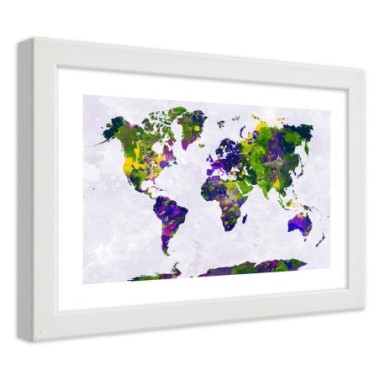 Quadro con cornice, Mappa del mondo dipinta - 60x40