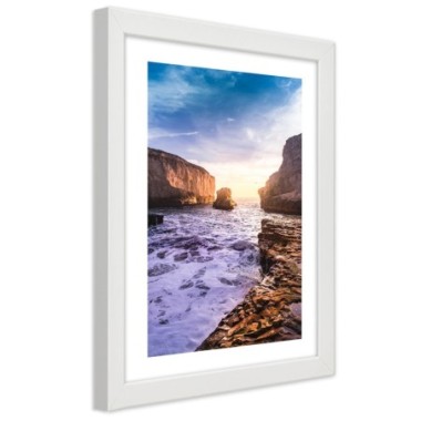 Quadro con cornice, Oceano e rocce - 40x60