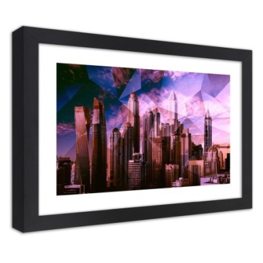 Quadro con cornice, CittÃ  geometrica in viola - 60x40