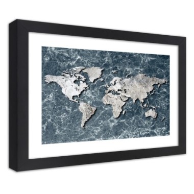Quadro con cornice, Mappa del mondo su marmo - 60x40