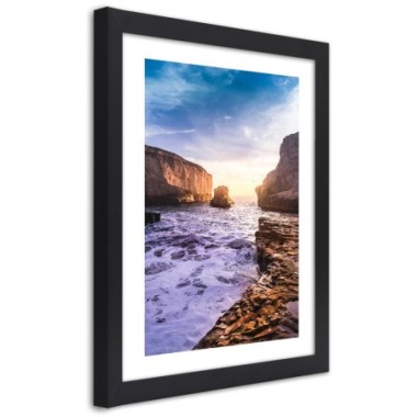 Quadro con cornice, Oceano e rocce - 40x60