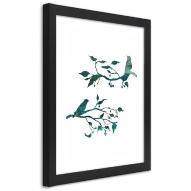 Quadro con cornice, Uccelli su ramoscelli - 40x60