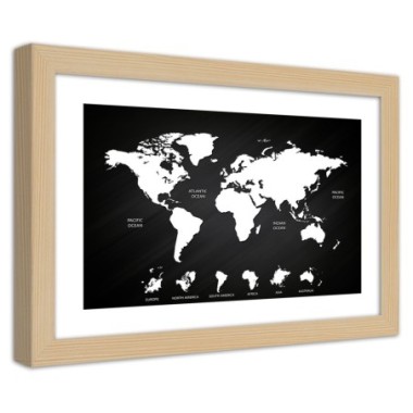 Quadro con cornice, Mappa del mondo e continenti in...