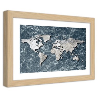Quadro con cornice, Mappa del mondo su marmo - 60x40