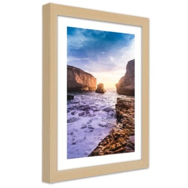 Quadro con cornice, Oceano e rocce - 40x60