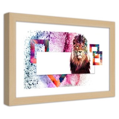 Quadro con cornice, Leone con criniera colorata - 60x40