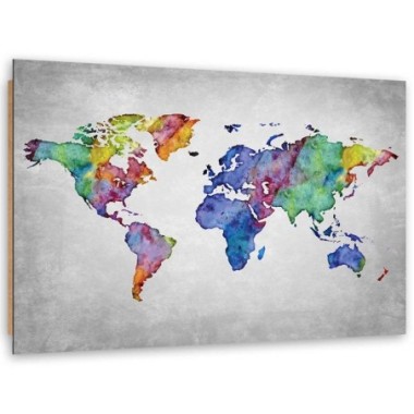 Quadro deco panel, Mappa del mondo multicolore - 60x40