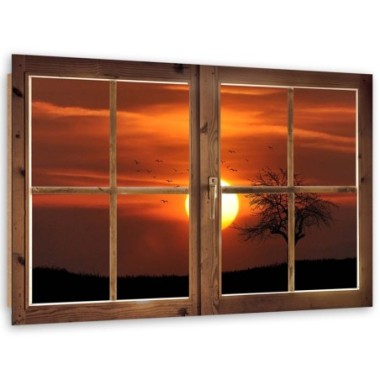 Quadro deco panel, Finestra - sole al tramonto - 60x40