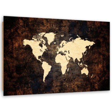 Quadro deco panel, Mappa del mondo marrone - 60x40