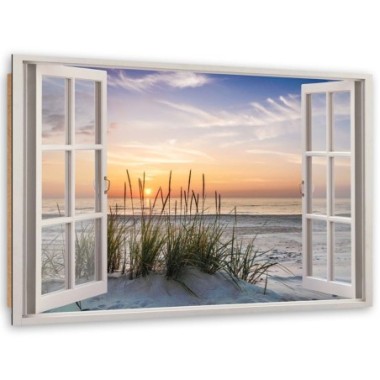 Quadro deco panel, Finestra con vista sulla spiaggia...