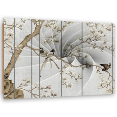 Quadro deco panel, Uccelli sull'albero magnolia - 60x40