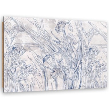 Quadro deco panel, Contorni blu di fiori - 60x40