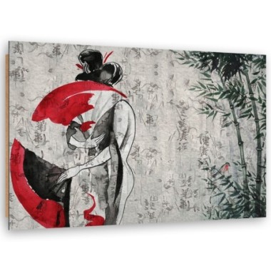 Quadro deco panel, Geisha giapponese con un fan - 60x40