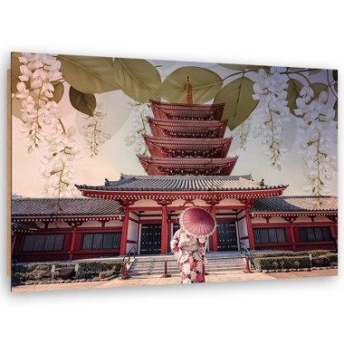 Quadro deco panel, Geisha e tempio giapponese - 60x40