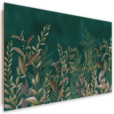 Quadro deco panel, Foglie su uno sfondo verde - 60x40