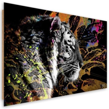 Quadro deco panel, Tigre su uno sfondo colorato - 60x40