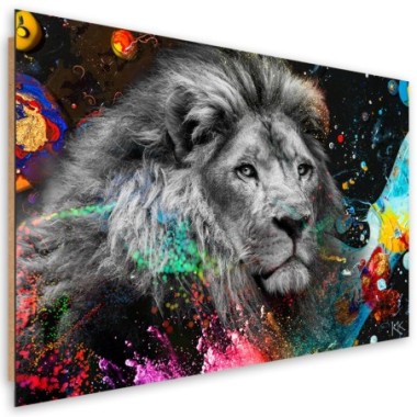 Quadro deco panel, Leone su uno sfondo colorato - 60x40