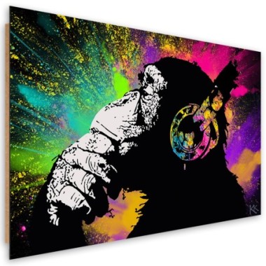 Quadro deco panel, Monkey colorata di Banksy - 60x40