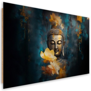 Deco panel picture, Buddha and golden flowers - 60x40