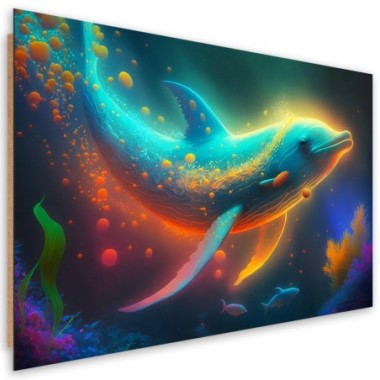 Deco panel print, Neon whale abstraction - 60x40