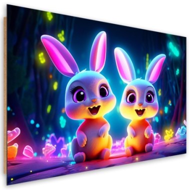 Deco panel picture, Colorful bunnies neon - 60x40